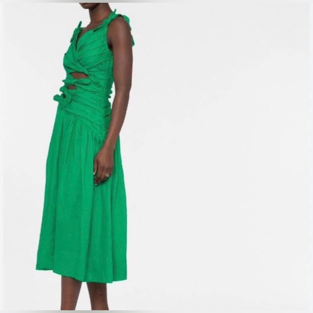 SOLD 100% Linen Zimmerman Green Sleeveless Midi Dress with Twisted Cutout Detail